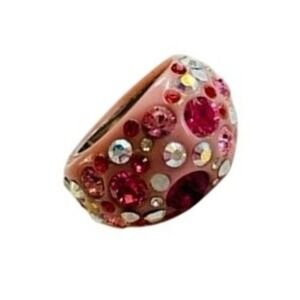 RSE Pink Lucite Crystal Bauble Cocktail Ring VTG Sterling 925 Chunky Rare Sz6.5